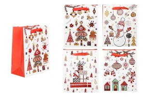 Хартиени коледни подаръчни торбички с размер 140x70x170 mm (микс дизайн) - 12 бр./пакет-изображение_продукт