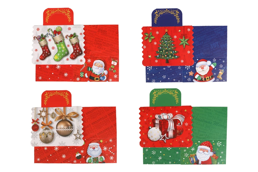 Коледна хартиена подаръчна кутия с дръжка 160х145х190 мм - 12 бр-изображение_група