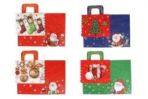 Коледна подаръчна кутия с дръжки, с размери 160x145x190mm ( микс дизайн) - 12 бр./опаковка-изображение_група