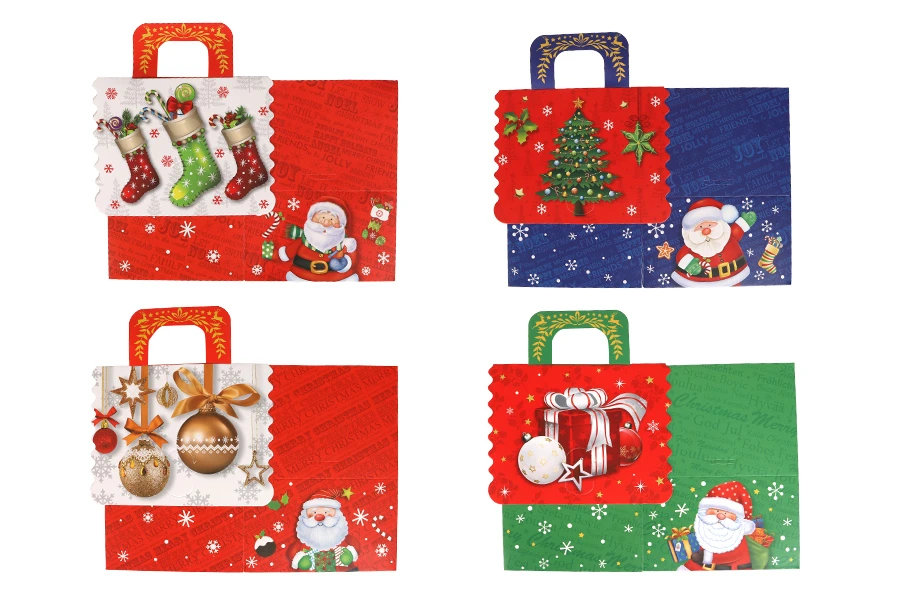 Коледна подаръчна кутия с дръжки, с размери 160x145x190mm ( микс дизайн) - 12 бр./опаковка-изображение_група