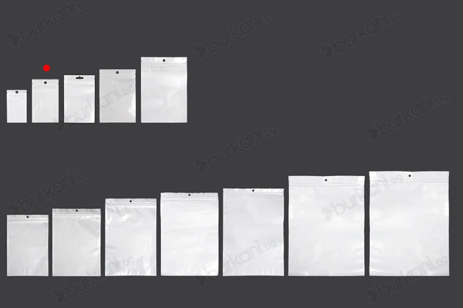 Пластмасови торбички с цип  с размери 80x130 mm, с бял гръб и прозрачна предна част - 100 бр.-изображение_група