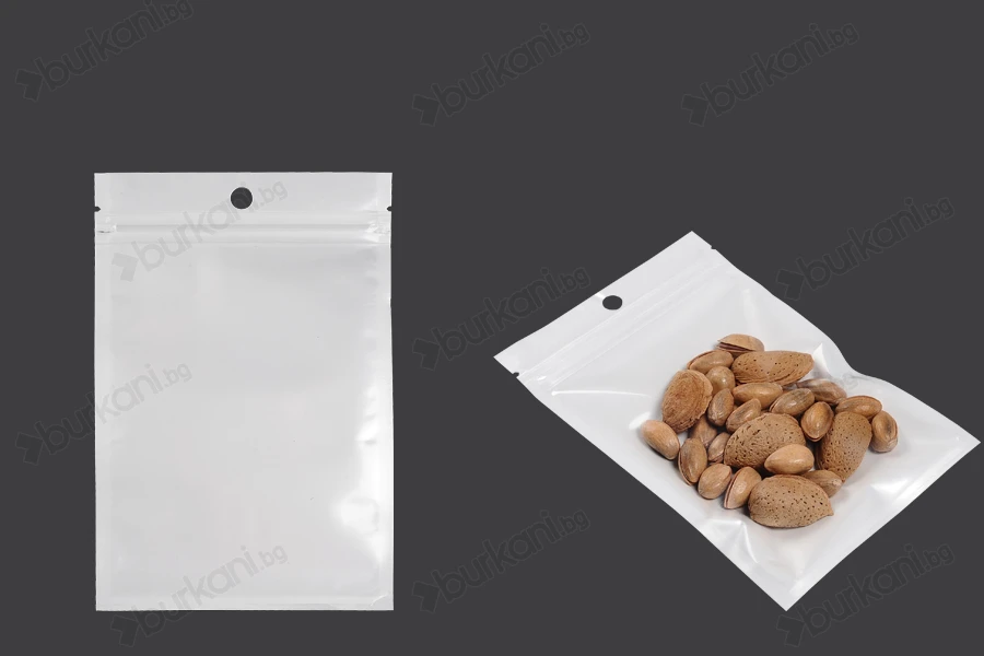Пластмасови пликове с цип  затваряне с размери 110x160 mm, с бял гръб и прозрачна предна част с дупка - 100 бр.-изображение_продукт