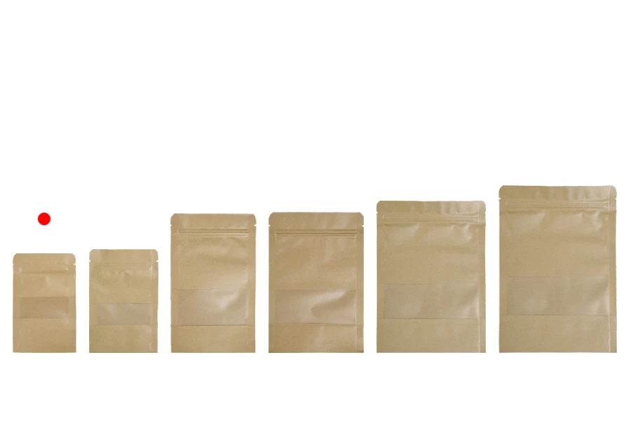 Крафт опаковка тип DOY PACK 90x30x140 mm с цип и прозорец,  с външна и вътрешна облицовка прозрачна - 100 бр.