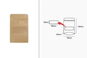 Крафт опаковка тип DOY PACK с цип и прозорец,  с външна и вътрешна облицовка прозрачна90x30x140 mm - 100 бр.-2