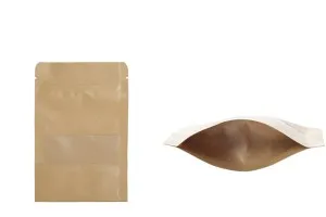Крафт опаковка тип DOY PACK с цип и прозорец,  с външна и вътрешна облицовка прозрачна 100x30x150 мм с възможност за термозапечатване - 100 бр.-1