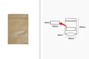 Крафт опаковка тип DOY PACK с цип и прозорец,  с външна и вътрешна облицовка прозрачна 140x40x200 мм - 100 бр., с възможност за термозапечатване-3