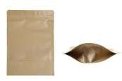 Крафт опаковка тип DOY PACK с цип и прозорец, с външна и вътрешна облицовка прозрачна 160x40x220 mm - 100 бр. Крафт опаковка тип DOY PACK с цип и прозорец, с външна и вътрешна облицовка прозрачна 160x40x220 mm - 100 бр.