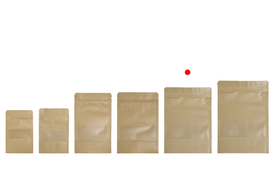Крафт опаковка тип DOY PACK с цип и прозорец, с външна и вътрешна облицовка прозрачна 160x40x220 mm - 100 бр. Крафт опаковка тип DOY PACK с цип и прозорец, с външна и вътрешна облицовка прозрачна 160x40x220 mm - 100 бр.