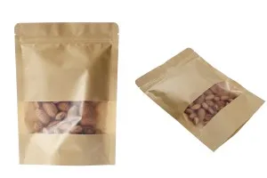 Крафт опаковка тип DOY PACK с цип и прозорец,  с външна и вътрешна облицовка прозрачна 160x40x220 mm - 100 бр.-5