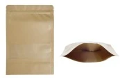Крафт опаковка тип DOY PACK с цип и прозорец, с външна и вътрешна облицовка прозрачна 170x40x240 mm - 100 бр. Крафт опаковка тип DOY PACK с цип и прозорец, с външна и вътрешна облицовка прозрачна 170x40x240 mm - 100 бр.
