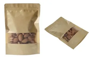 Крафт опаковка тип DOY PACK с цип и прозорец,  с външна и вътрешна облицовка прозрачна 170x40x240 mm - 100 бр.-5