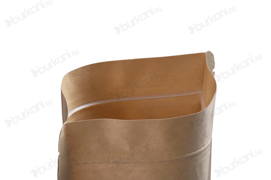 Крафт опаковка тип DOY PACK 90x30x140 mm с цип и прозорец,  с външна и вътрешна облицовка прозрачна - 100 бр.-изображение_група