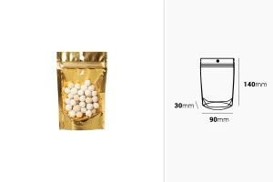 Пликове Doy Pack 90x30x140 мм алуминиеви със златиста задна част, прозрачна предна част с "цип" затваряне и термозаваряване - 100 бр.-2