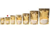 Алуминиеви пликове Doy Pack 100x30x150 mm със златиста задна част, прозрачна предна част с "цип" затваряне и възможност за термозапечатване - 100 бр./опаковка Алуминиеви пликове Doy Pack 100x30x150 mm със златиста задна част, прозрачна предна част с "цип" затваряне и възможност за термозапечатване - 100 бр./опаковка