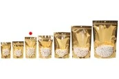 Алуминиеви пликове тип Doy Pack 100x30x180 mm със златиста задна част и прозрачна предна част с "цип" затваряне и място за термозаваряване - 100 бр. Алуминиеви пликове тип Doy Pack 100x30x180 mm със златиста задна част и прозрачна предна част с "цип" затваряне и място за термозаваряване - 100 бр.