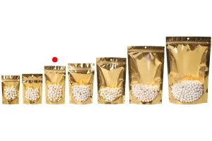 Алуминиеви пликове тип Doy Pack 100x30x180 mm със златиста задна част и  прозрачна предна част с "цип" затваряне и място за термозаваряване - 100 бр.-6