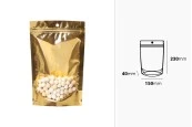 Торбички тип Doy Pack 150x40x230 мм алуминиеви  със златиста задна част, прозрачна предна част с цип и термозаваряеми - 100 бр.