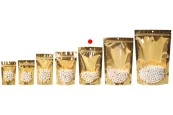Торбички тип Doy Pack 150x40x230 мм алуминиеви  със златиста задна част, прозрачна предна част с цип и термозаваряеми - 100 бр.