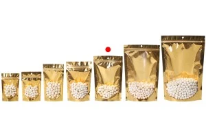 Торбички тип Doy Pack 150x40x230 мм алуминиеви  със златиста задна част, прозрачна предна част с цип и термозаваряеми - 100 бр.-3
