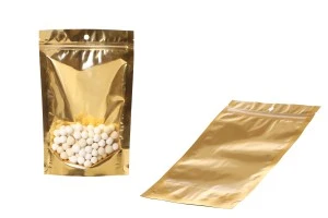 Торбички тип Doy Pack 150x40x230 мм алуминиеви  със златиста задна част, прозрачна предна част с цип и термозаваряеми - 100 бр.-5