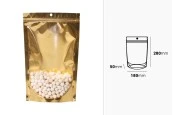 Алуминиеви торбички Doy Pack 180x50x280 мм със златиста задна част, прозрачна предна част с цип и възможност за термозапечатване - 100 бр. Алуминиеви торбички Doy Pack 180x50x280 мм със златиста задна част, прозрачна предна част с цип и възможност за термозапечатване - 100 бр.