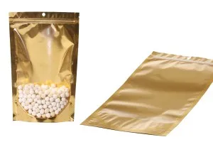 Алуминиеви торбички Doy Pack 180x50x280 мм със златиста задна част, прозрачна предна част с цип и възможност за термозапечатване - 100 бр.-5