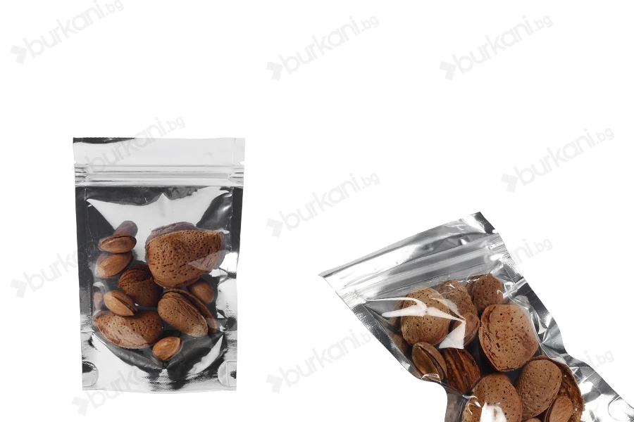 Опаковка тип Doy Pack с размери  90x30x140mm. с цип затваряне, с прозрачна предна част и с алуминиева задна част - 100 бр.-изображение_група