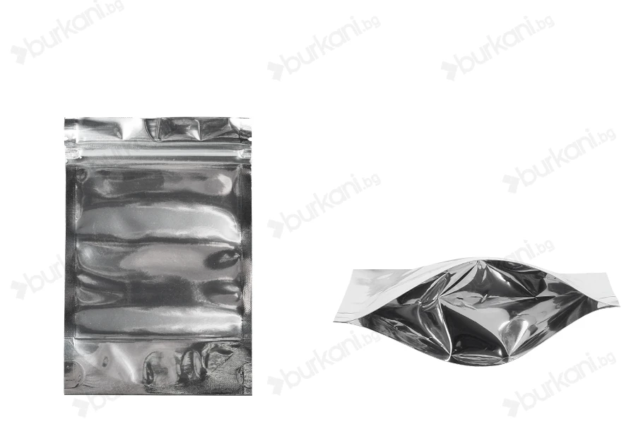 Опаковка тип Doy Pack с размери 100x30x150 mm с алуминиева задна част и прозрачна предна част с цип затваряне  - 100 бр.-изображение_продукт