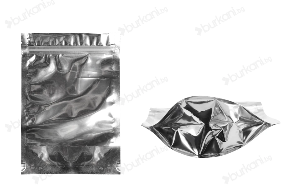 Опаковка тип Doy Pack с размери 140 x 40 x 200 mm с цип затваряне, алуминиева задна част и прозрачна предна част - 100 бр.-изображение_продукт