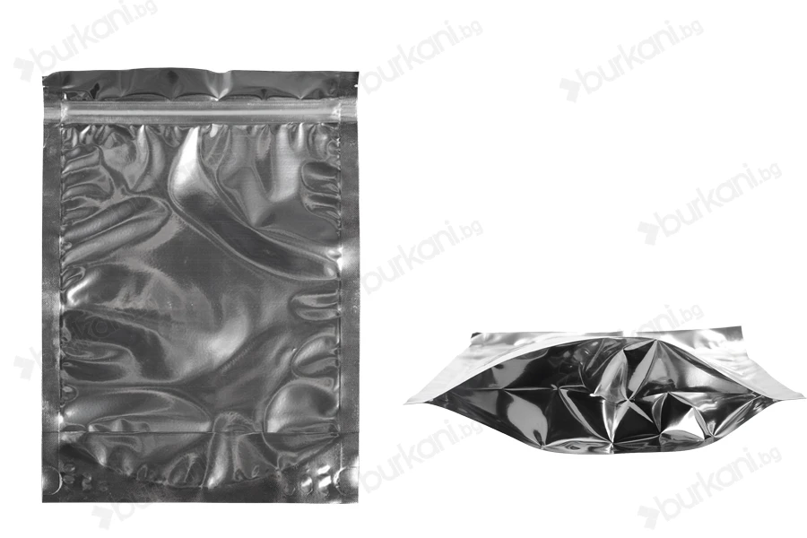 Опаковка тип Doy Pack с размери  180 x 40 x 250 mm с цип затваряне , алуминиева задна част и прозрачна предна част - 100 бр.-изображение_продукт