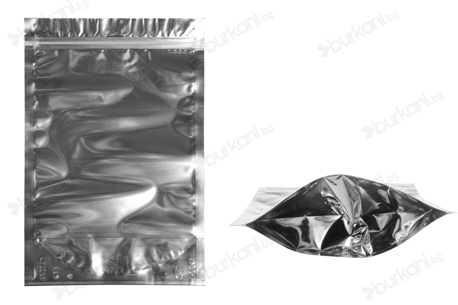 Опаковка тип  Doy Pack с размери 200x50x300 mm с цип затваряне, с предна прорзанча част и с алуминиева задна част - 100 бр.-изображение_продукт