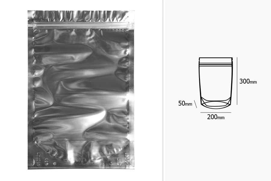 Опаковка тип Doy Pack с размери 200x50x300 mm с цип затваряне, с предна прорзанча част и с алуминиева задна част - 100 бр. Опаковка тип Doy Pack с размери 200x50x300 mm с цип затваряне, с предна прорзанча част и с алуминиева задна част - 100 бр.