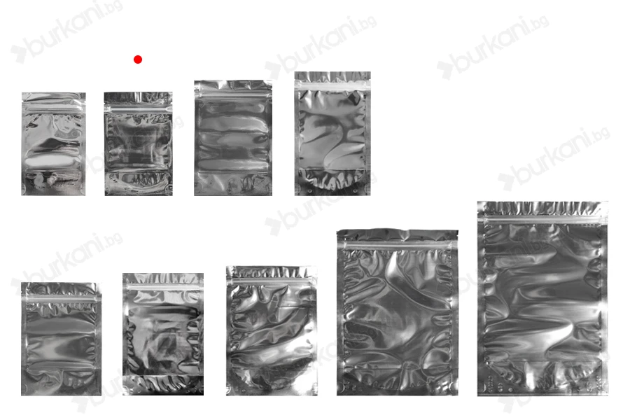 Опаковка тип Doy Pack с размери  90x30x140mm. с цип затваряне, с прозрачна предна част и с алуминиева задна част - 100 бр.-изображение_група