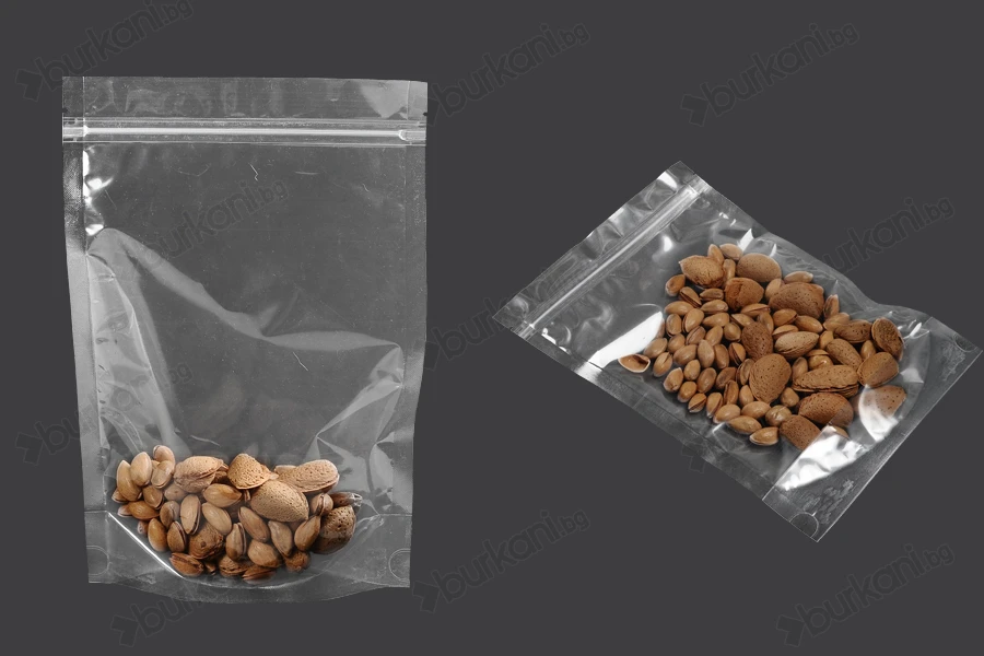 Прозрачни опаковки Doy Pack с размер 180x40x260 mm с цип  - 100 бр-изображение_група
