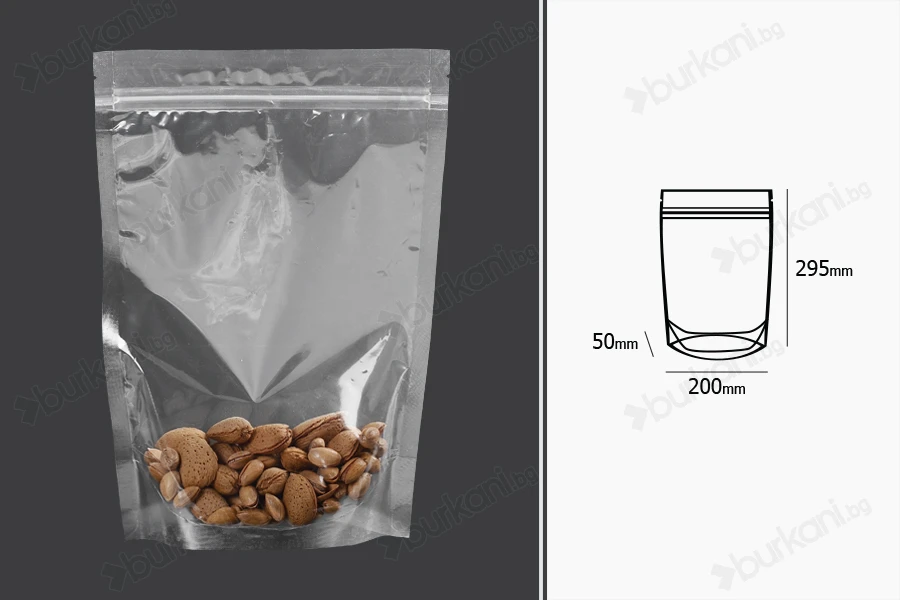Прозрачна опаковка Doy Pack 200x50x295 mm с цип - 100 бр.-изображение_размери