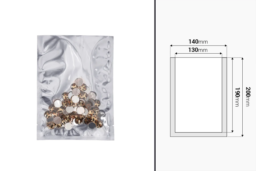  Алуминиеви торбички с размер 140x200 мм с възможност за запечатване с термолепачка - 100 бр.-изображение_размери