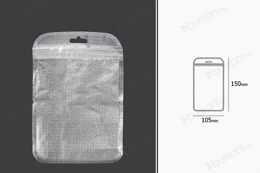 Пликче с цип  105x150 mm, от нетъкан текстил в гръб и презрачна предна чант  - 100 бр-изображение_размери