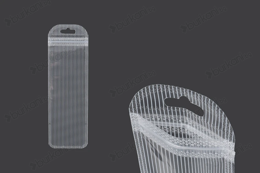 Пластмасови пликове с цип 60x185  mm, прозрачна предна част с дупка Eurohole - 100 бр./пакет-изображение_продукт