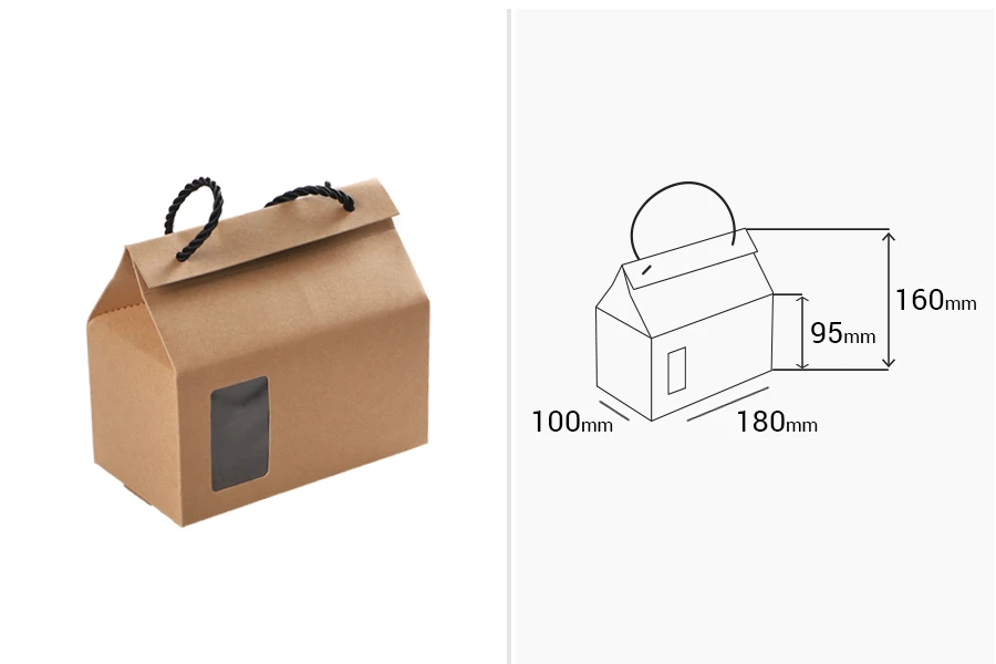 Кутия - крафт чанта с прозорец и дръжка 180x100x160 - 20 бр Кутия - крафт чанта с прозорец и дръжка 180x100x160 - 20 бр-изображение_размери