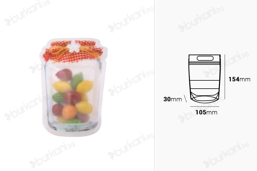 Пликове тип Doy Pack с цип във формата на буркан с размери 105x30x154 mm с цип затваряне - 50 бр./пакет-изображение_размери