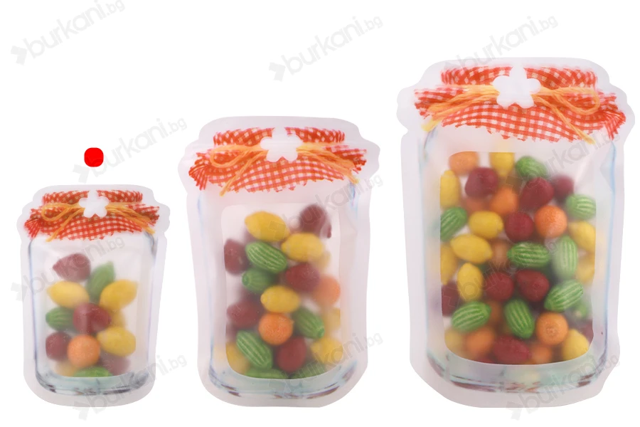Пликове тип Doy Pack с цип във формата на буркан с размери 105x30x154 mm с цип затваряне - 50 бр./пакет-