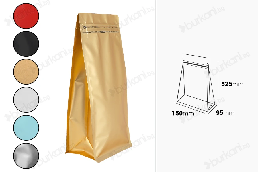 Aлуминиеви торбички тип ДОЙ ПАК  150x95x325 mm   ,затваряне с термозапечатване, отваряне с предпазна лента и използване на цип-изображение_група
