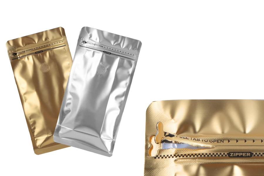 Алуминиеви торбички тип Doy Pack 135x75x265 мм с клапан, затваряне с цип и термозаваряване - 25 бр.-изображение_група