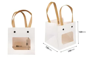 Хартиена подаръчна торбичка 120х120х120 мм бяла с прозорче - 12 бр-изображение_размери