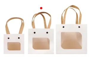 Хартиена подаръчна торбичка 120х120х120 мм бяла с прозорче - 12 бр-изображение_група