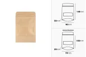 Пликове дой пак с размери 90x30x140 mm от крафт хартия , с цип и с прозорец, вътрешна и външна прозрачна облицовка - 100 бр. Пликове дой пак с размери 90x30x140 mm от крафт хартия , с цип и с прозорец, вътрешна и външна прозрачна облицовка - 100 бр.-изображение_размери
