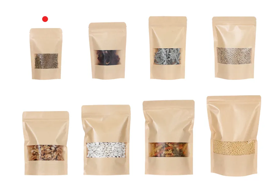 Пликове дой пак с размери 90x30x140 mm от крафт хартия , с цип и с прозорец, вътрешна и външна прозрачна облицовка - 100 бр. Пликове дой пак с размери 90x30x140 mm от крафт хартия , с цип и с прозорец, вътрешна и външна прозрачна облицовка - 100 бр.-