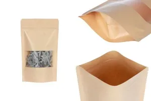 Пликове Крафт ДОЙ ПАК  с размери  120x40x200 mm, с цип, прозорец, - 100 бр.-1