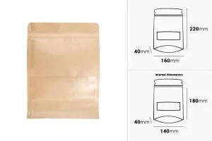 Хартиени торбички с тип ДОЙ ПАК 160x40x220 mm, с цип, с прозорец, вътрешна и външна прозрачна облицовка - 100 бр.-2