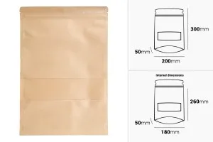 Крафт торбички тип Doy Pack 200x50x300 mm, с цип, прозорец, - 100 бр.-2